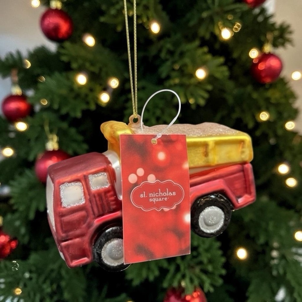 St. Nicholas Square 2024 Blown Glass Dump Truck Christmas Ornament 4in Red NWT